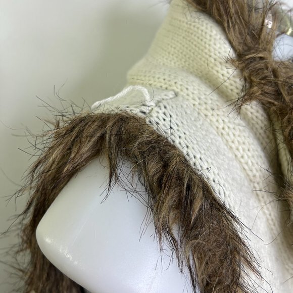 Faux Fur Sweater Vest M Reversible White Gray Tribal Aztec Southwestern Brown Us - Picture 11 of 12